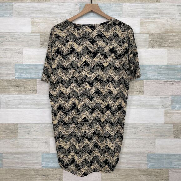 LuLaRoe Irma High Low Tunic Top Black Yellow Floral Chevron Oversized Womens XXS - Picture 3 of 5